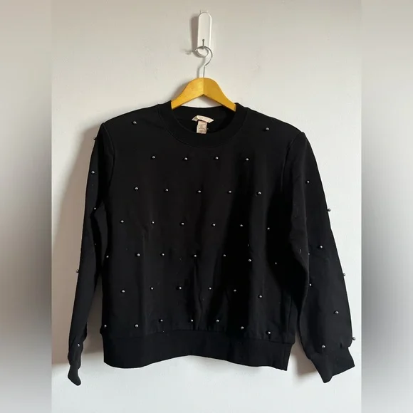 H&M NEW Black Studded Cotton Sweatshirt – Structured Shoulders – Size L - Picture 2 of 10